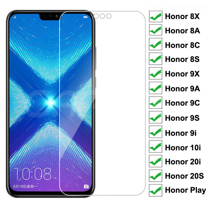 9H Beschermende Glas Voor Huawei Honor 8X 8A 8C 8S Gehard Screen Protector Honor 9X 9A 9C 9S 9i 10i 20i 20S Play Glas Film Case
