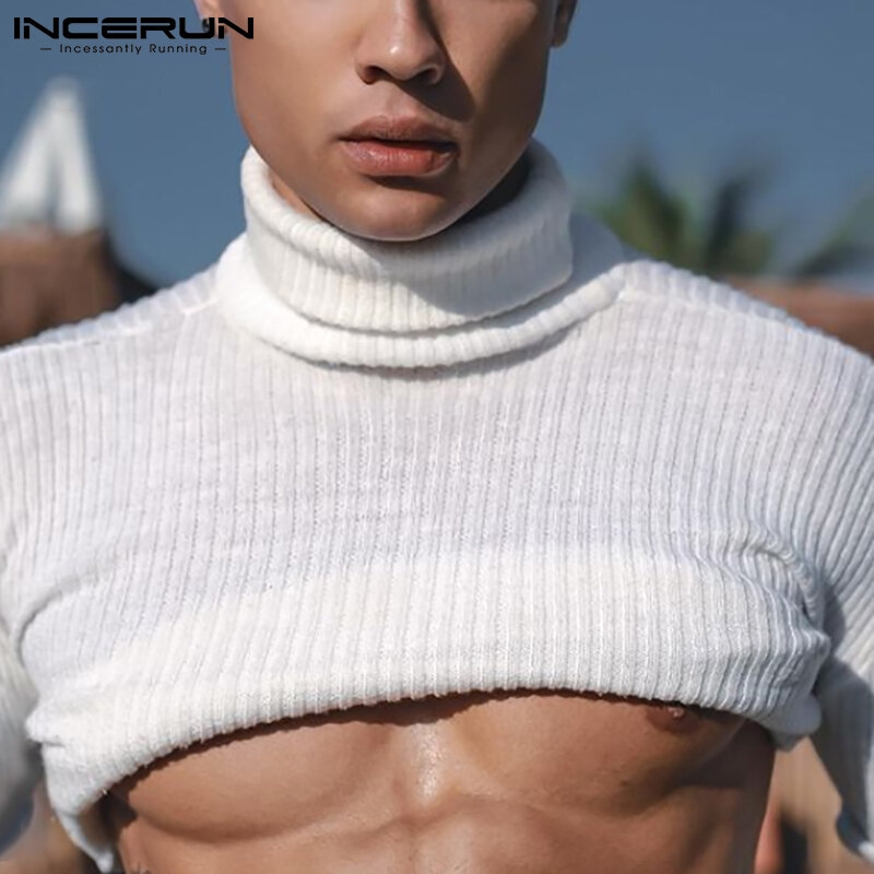 INCERUN Tops 2021 Sexy Leisure New Men Pullovers Well Fitting Stylish Male Solid Breathable All-match Long Sleeve Sweaters S-5XL