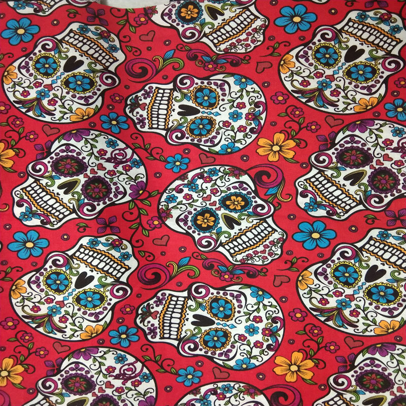 4pcs 25x24cm or 30x25cm Punk Cool Halloween Flower Skull Printed Cotton Fabric Bundle DIY Sewing Patchwork