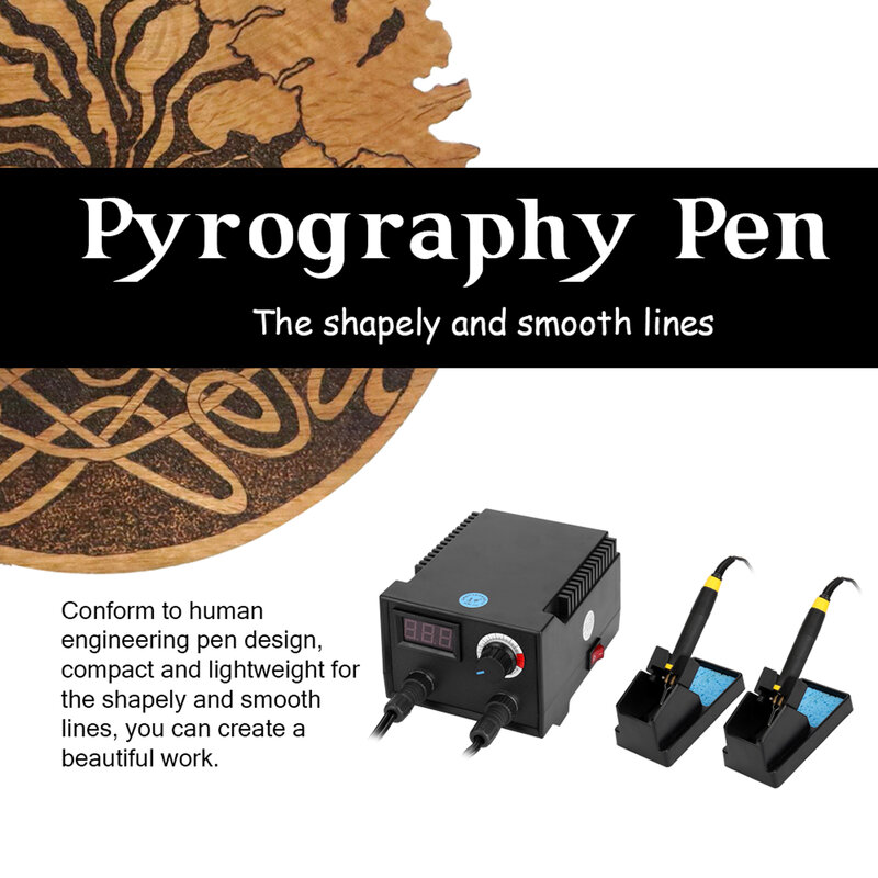 100w queima de madeira pirográfica máquina caneta cabaça elétrica pirografia de madeira ferramenta com 20pcs aquecimento caneta cabeças display digital