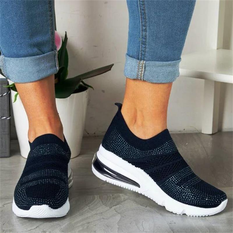 2021 Women's Shoes Fashion Solid Color Knitted Mesh Simple Flat-heeled Comfortable Casual All-match All-season Sneakers KM216