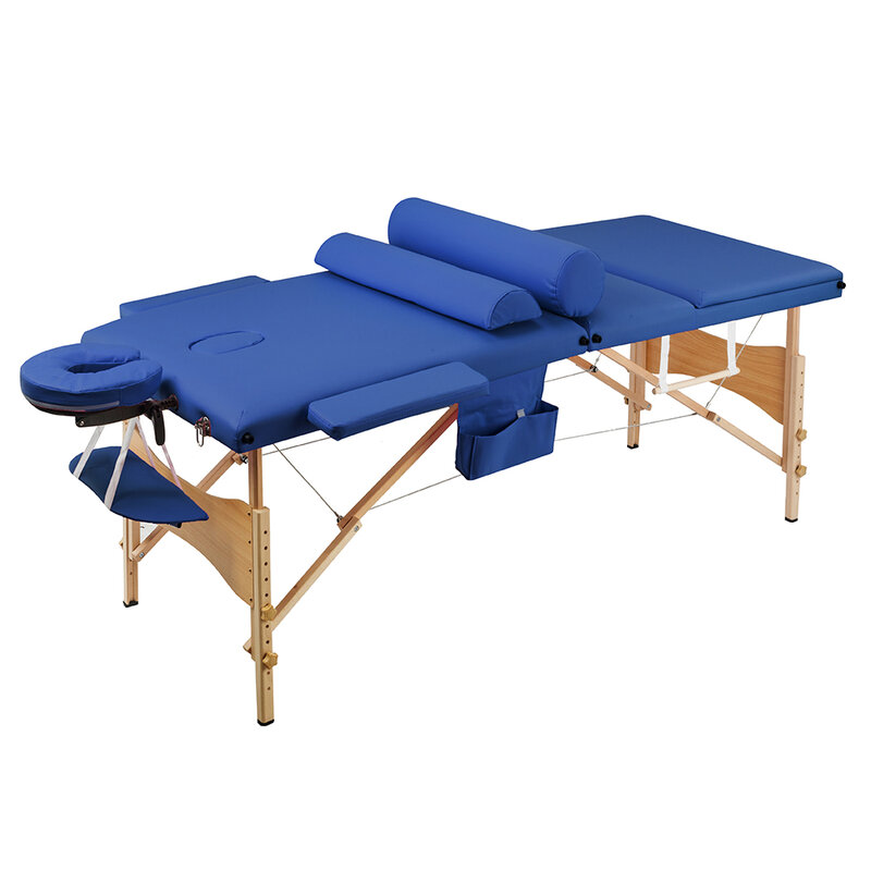 접이식 미용 침대 3 섹션 x 70x85cm, 접이식 휴대용 미용 마사지 테이블 세트 70CM 와이드 블루