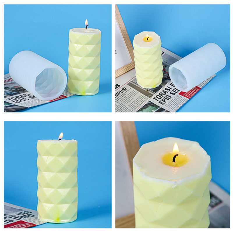 Stampi per candele cilindrici rombo stampo in Silicone per candele fusione stampi per candele in resina epossidica candele profumate fai-da-te stampi per sapone