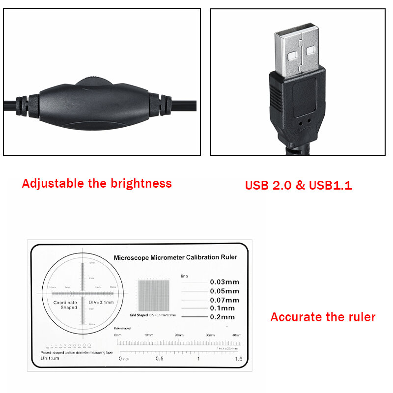 Microscope numériqueréglable 1600x2MP 1080P 8 LED, type C, micro loupe USB, endoscope électronique stéréo USB, pour téléphone et PC
