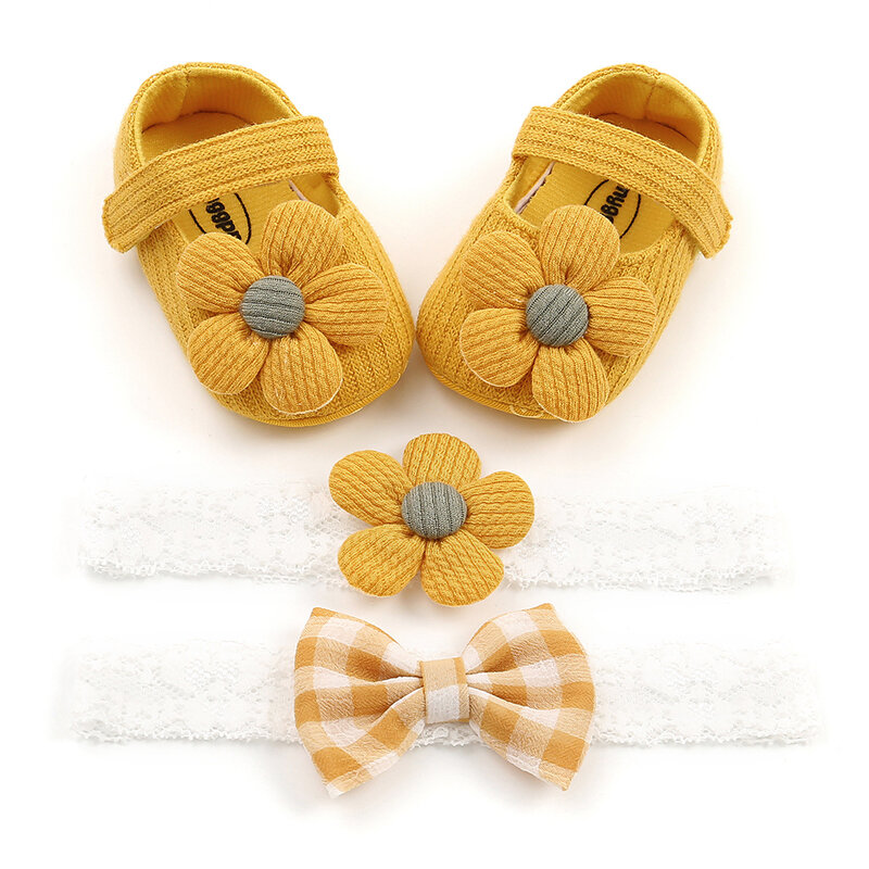 First Walkers – chaussures souples et solides en coton pour bébés filles, baskets antidérapantes avec nœud et couvre-chef pour fête, 0-18M