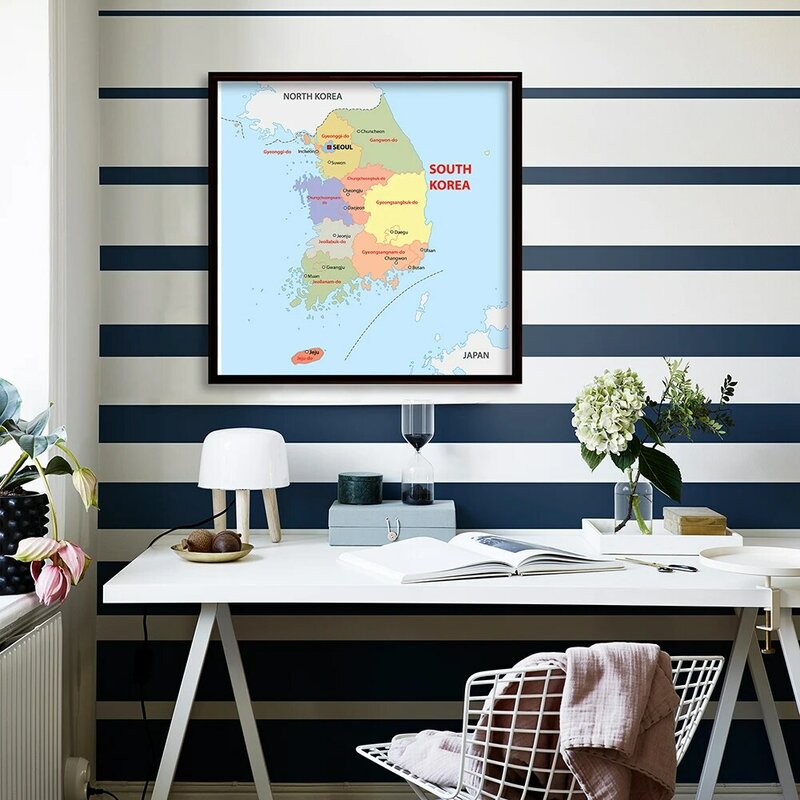 90*90cm The Korea Political Map Non-woven Canvas Painting Wall Art Poster Living Room Home Decoration Kids School Supplies