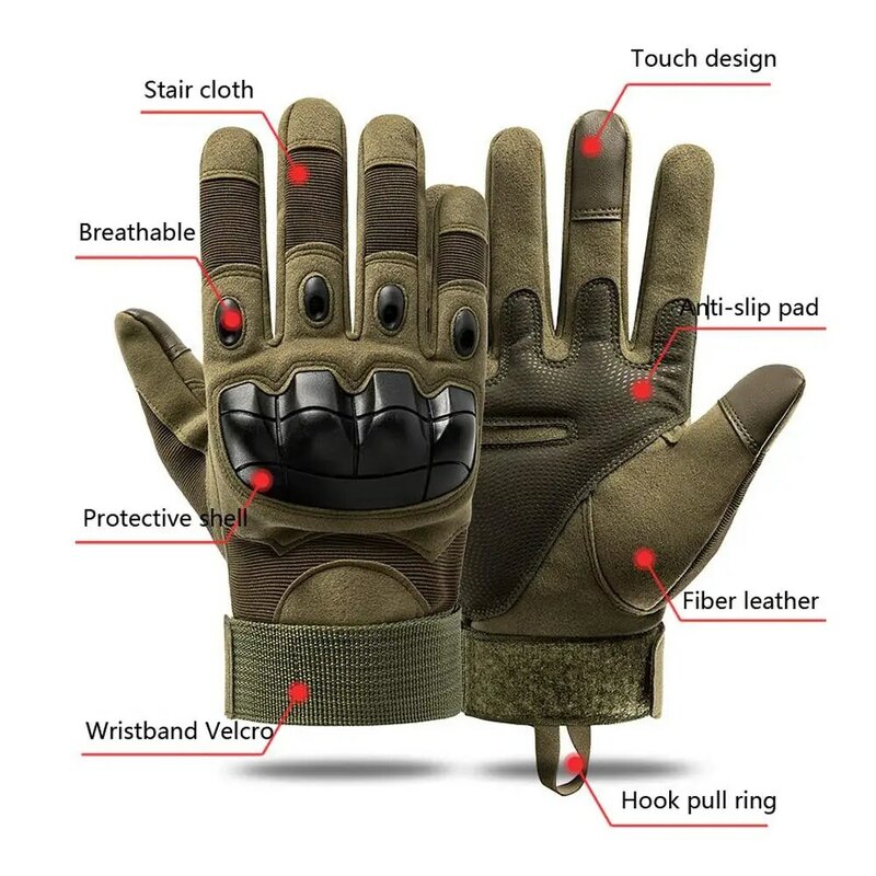Guantes tácticos militares de dedo completo para hombre, manoplas de combate para disparar Paintball, nudillos duros para bicicleta, manoplas para pantalla táctil