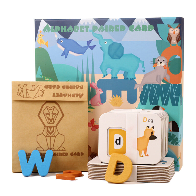 Dziecko dzieci numer karty alfabetu mecz Puzzle zestaw gier drewniany list cyfrowy Cartoon zwierząt zabawka dla dzieci wczesne pomoce edukacyjne prezent