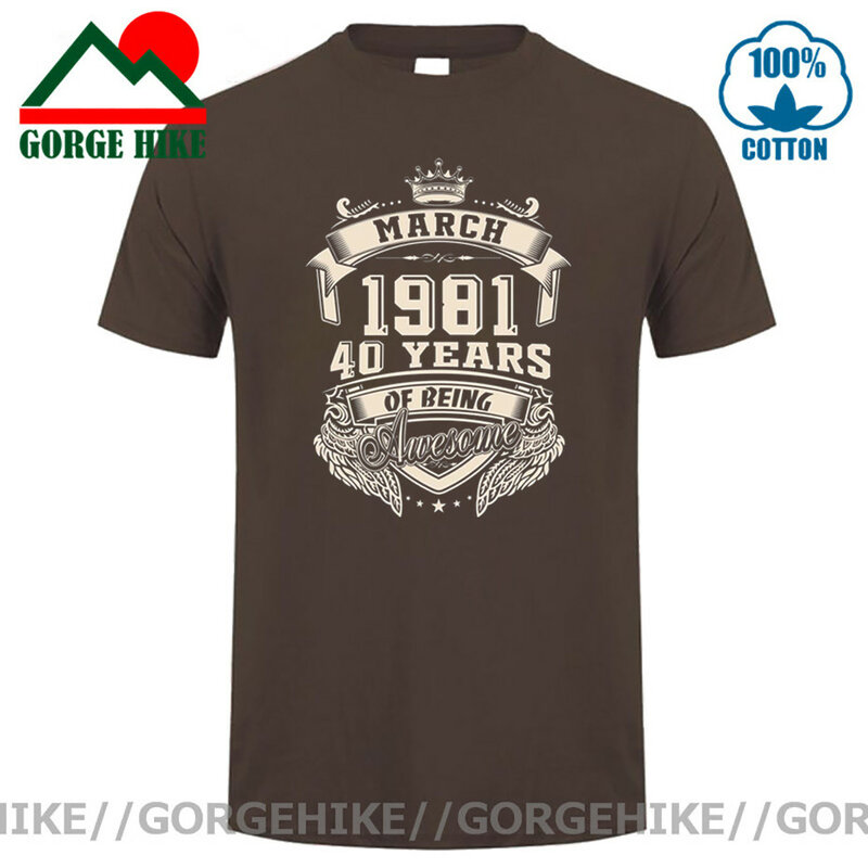 GorgeHike Custom Logo Born In March 1981 40 Years Of Being Awesome T Shirt Oversize Cotton Crewneck Custom Short Sleeve T-shirt