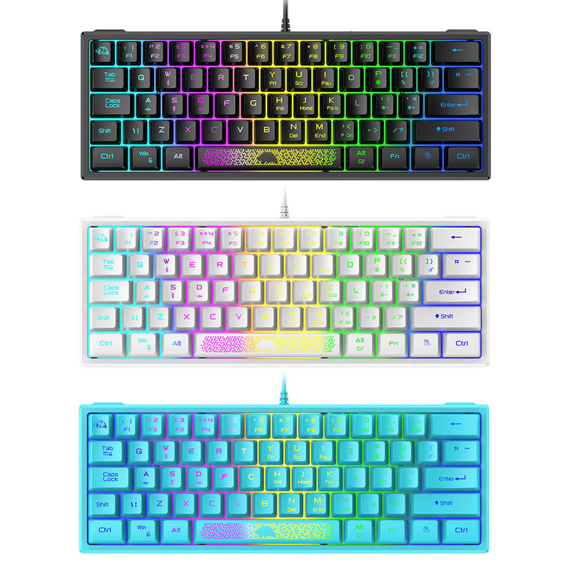 K61 60 procent z podświetleniem RGB przewodowa klawiatura 62 klawisze ergonomiczne komputer do gier na laptopa klawiatura biurowa