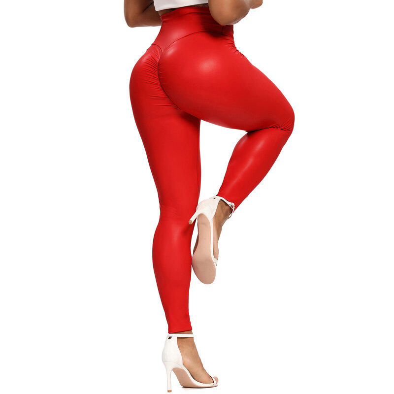 Couro do plutônio calças de yoga empurrar para cima leggings cintura alta energia correndo collants agachamento à prova jogging esportes leggins gym workout calças