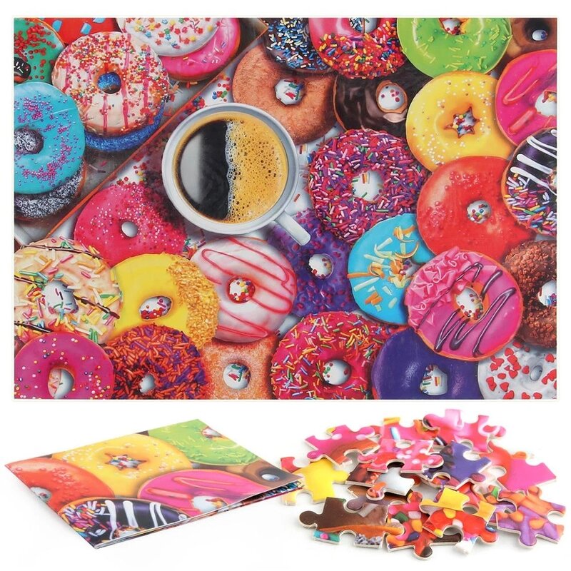 Donut ที่มีสีสันลูกอมหวานจิ๊กซอว์ปริศนา1000ชิ้นสำหรับเด็กผู้ใหญ่บรรเทาความเครียดเกม Fidget ของเล่...