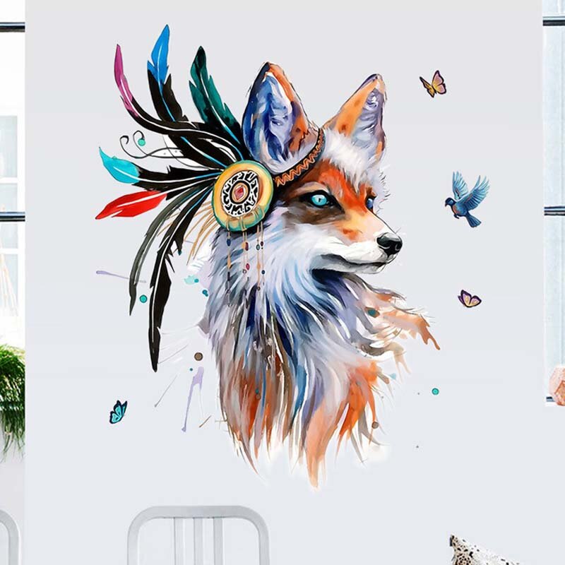 home decoration 3d Wolf head wall sticker for living room adhesive Indian style wall decal bedroom decor