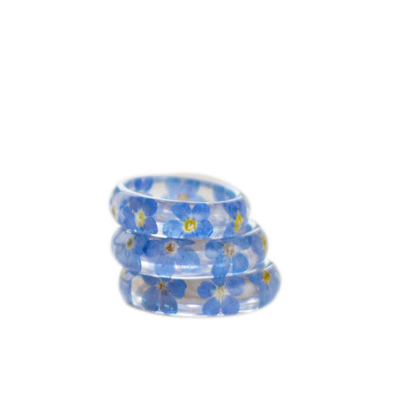 Doce seco flor azul resina anel original micro paisagem manual cola caindo transparente natura