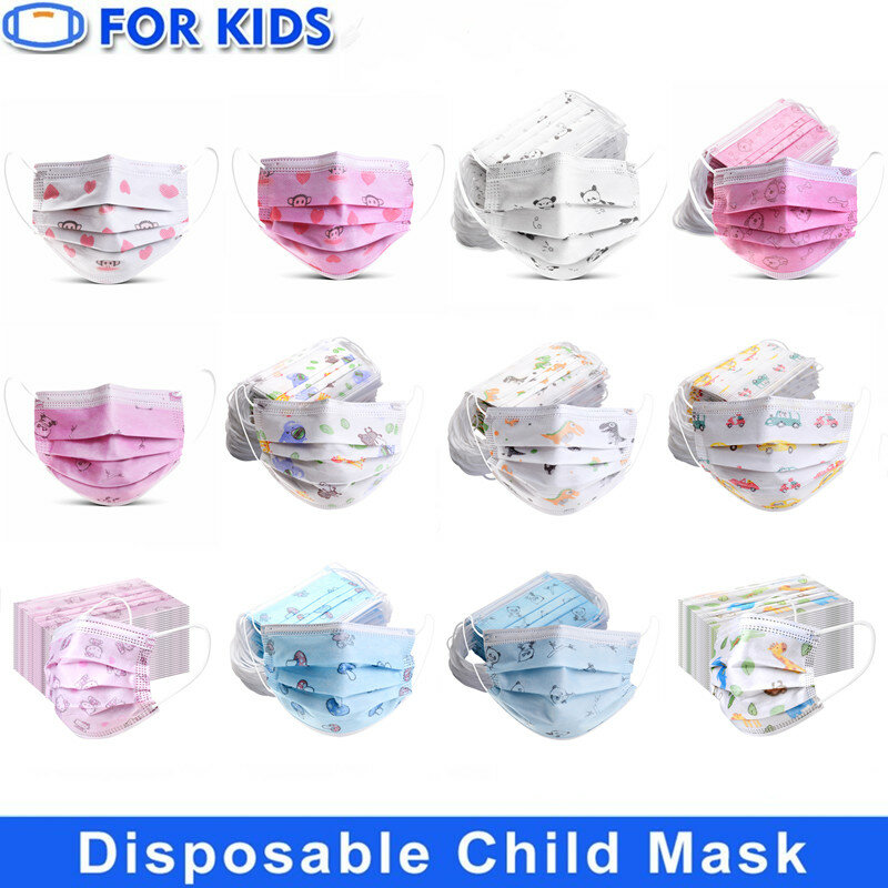 Masques faciaux jetables pour enfants, lot de 20 à 100 pièces, en tissu Non tissé, design de dessin animé, hygiénique