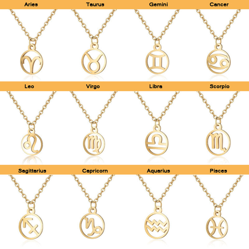 Fengli signo do zodíaco colares mulheres 12 constelação de aço inoxidável mickey colar para meninas jóias colares largos kolye