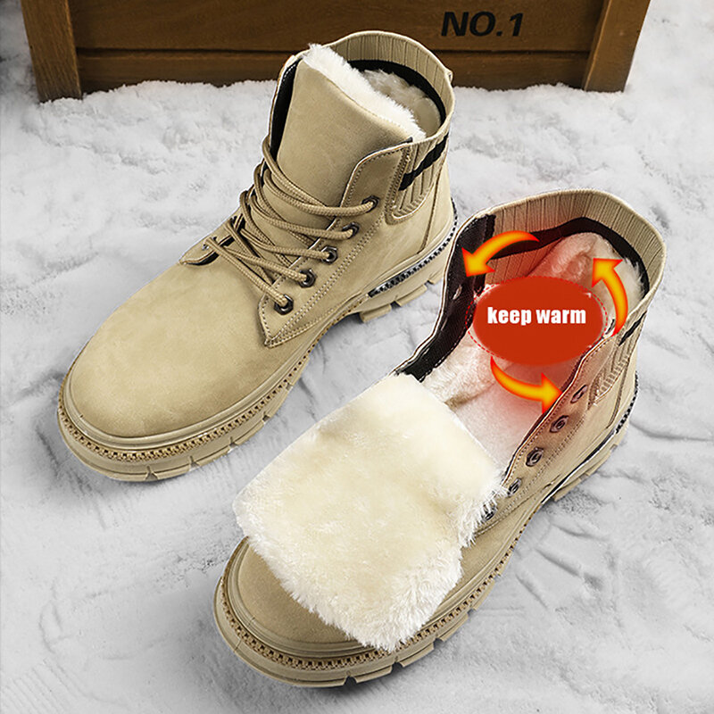 Stivaletti uomo stivali da neve inverno caldo stringate scarpe da uomo New Fashion Flock peluche stivali invernali scarpe da uomo Plus Size