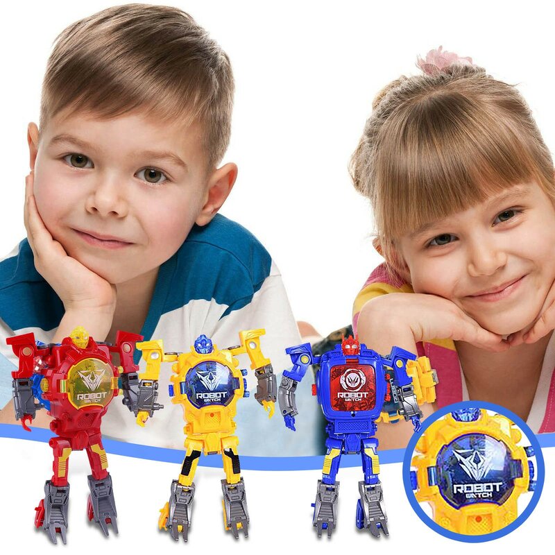 Crianças robô eletrônico deformação relógio crianças criativo dos desenhos animados brinquedo transformação criativo ano novo festa presente de alta qualidade