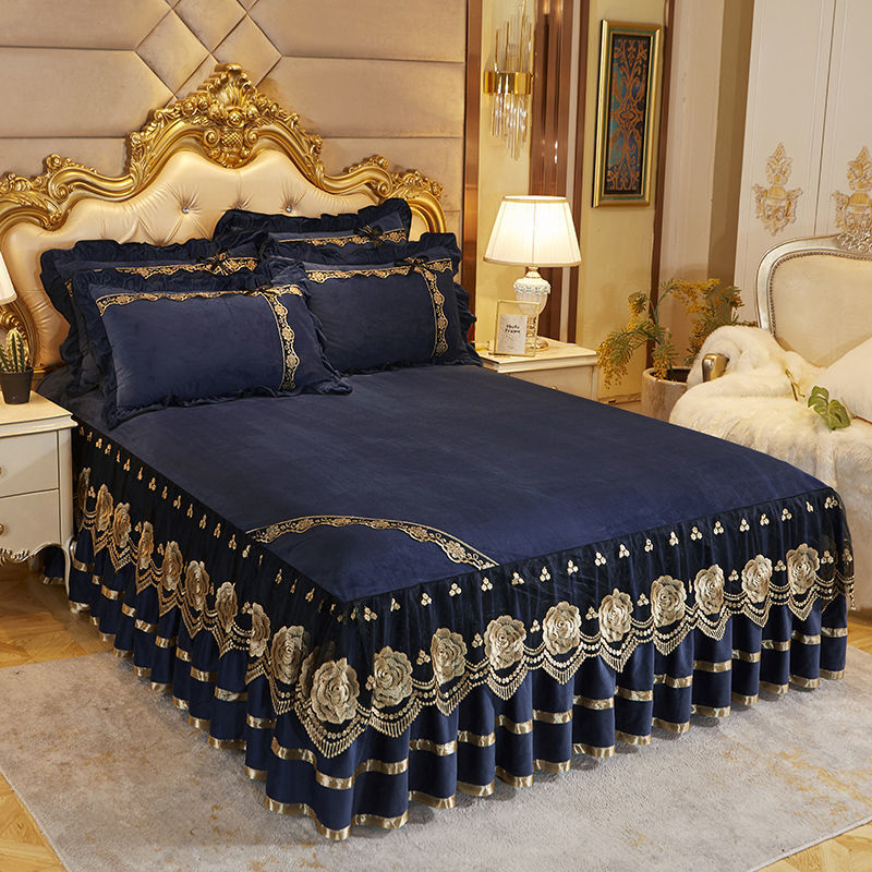 jogo de cama roupa de cama colchas para cama Luxo colcha na cama estilo europeu casamento folha de cama rendas saias cama queen size cristal veludo rei tamanho têxteis para casa