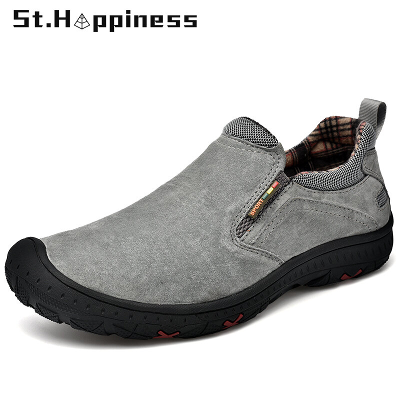 2021 nowy marka moda mężczyźni trampki skórzane Slip On obuwie odkryte lekkie buty trekkingowe Zapatillas Hombre Big Size 48