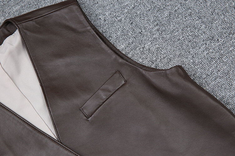 Fabriek Nieuwe Collectie Vrouwen Casual V-hals Double Breasted Echte Schapenvacht Lederen Vest