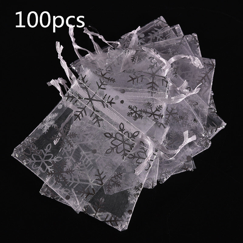 100 pces branco joias doces organza bolsa casamento favor presente saco 7x9 cm