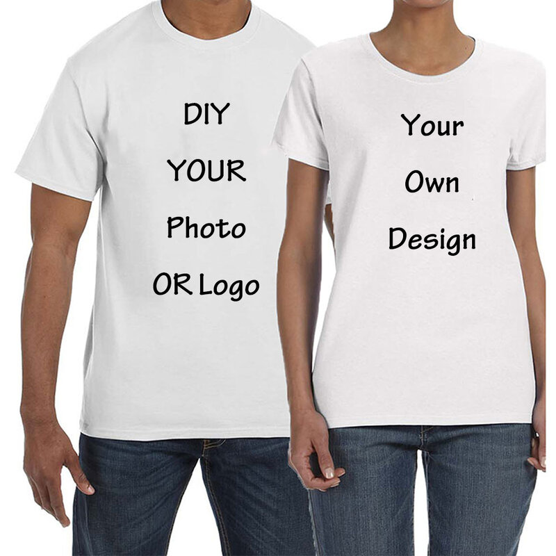 Camiseta com gola redonda masculina e feminina, camiseta personalizada, logotipo fotográfico DIY, texto de marca, personalize sua roupa, verão