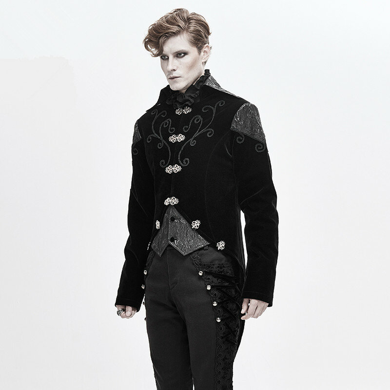 Jaqueta transpassada masculina, casaco preto fantasia de goth steampunk para homens