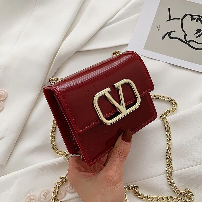 Bolso de hombro de diseñador de lujo para mujer, bandolera femenina de marca a la moda, con cadenas, color rojo, 2021