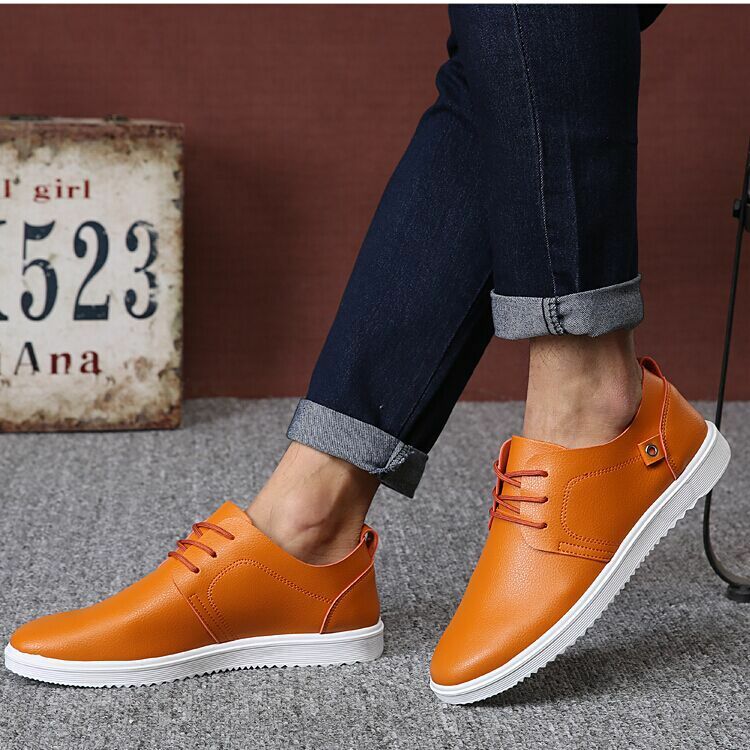 Men Spring Leather Casual Shoes British  Leather Shoes Breathable Casual Sneakers Outdoor Soft Soled Sneakers Men Non Slip Tenis