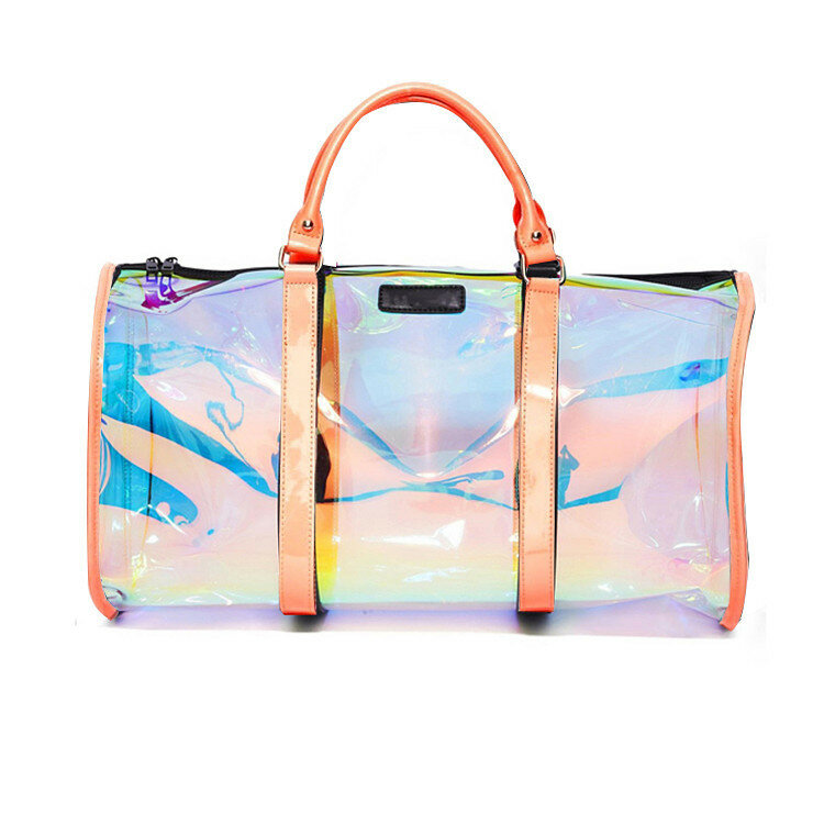 Duffel bag transparente de pvc, mochila esportiva colorida de grande capacidade com alça de ombro para viagem, sacola de praia para academia