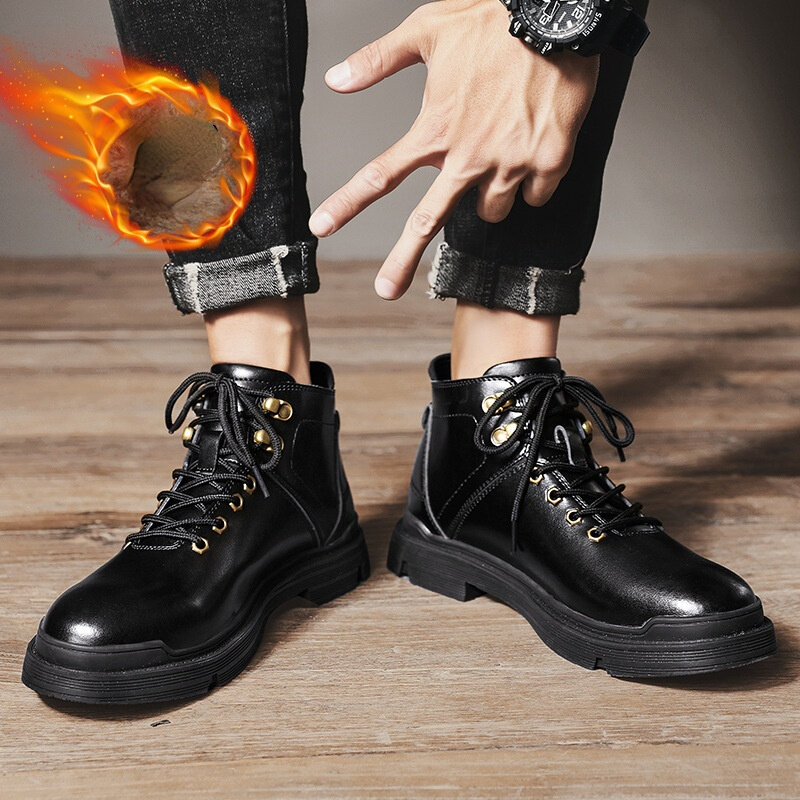 Классические мужские рабочие ботинки, круглые рабочие ботинки со шнуровкой, KF814