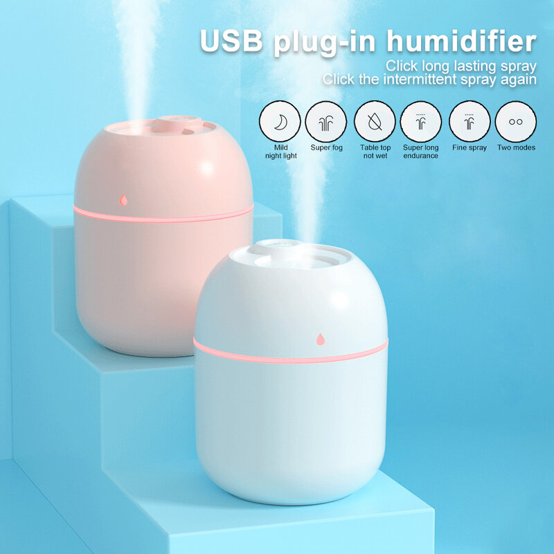 220ml Home Mini Air Humidifier USB Hogar Desktop Water Drop Humidifier Car Air Freshener Oil/Air Diffuser Spray With LED Lights