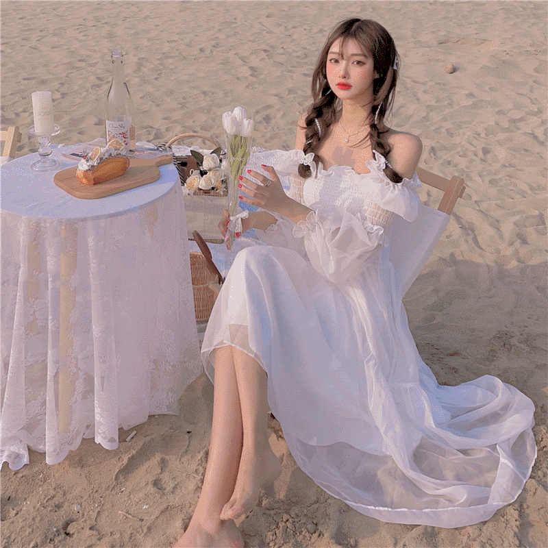 Vestidos femininos vintage brancos, vestido midi sexy de cintura alta, moda coreana, estética, kawaii, harajuku, 2021