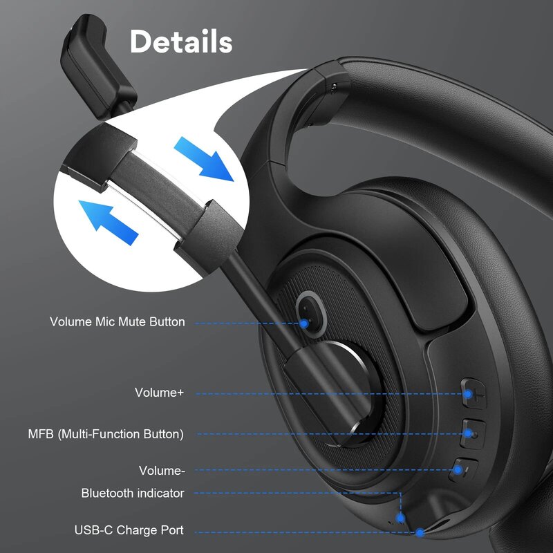 EKSA H6 Wireless Headphones With Dongle AI Environmental Noise Canceling Mic For Business For Call Center Headset Bluetooth 5.0
