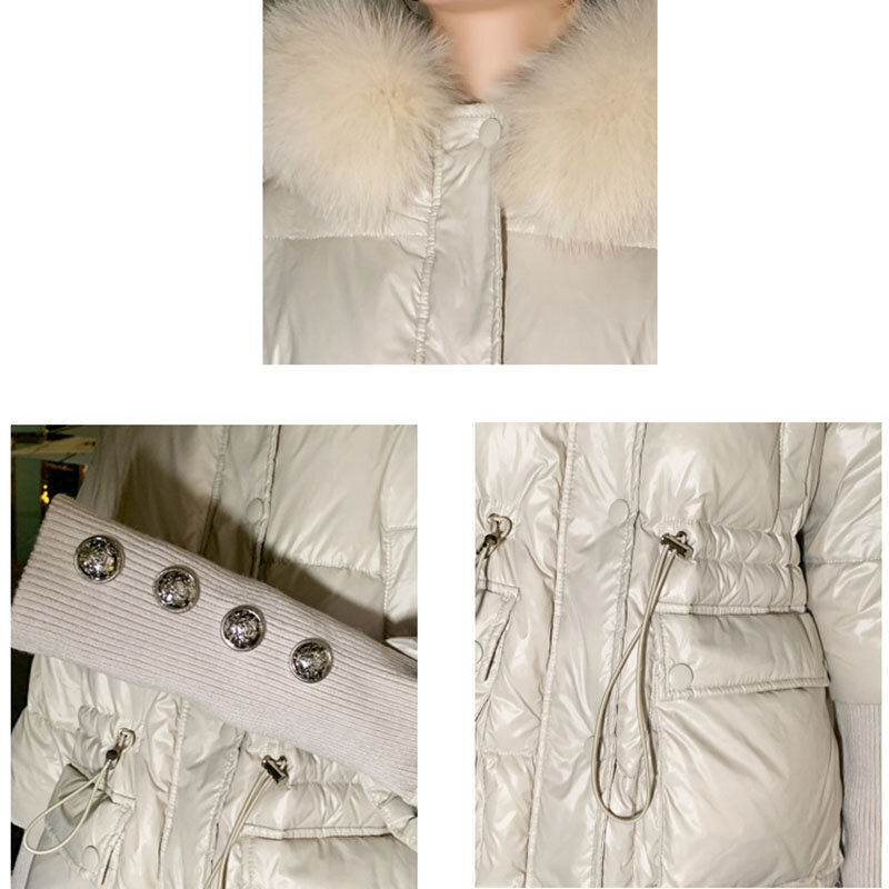 Chaqueta con capucha de piel para mujer, abrigo de calle de talla grande, plumón de pato blanco acolchado, cálido, elegante, G453, 2021