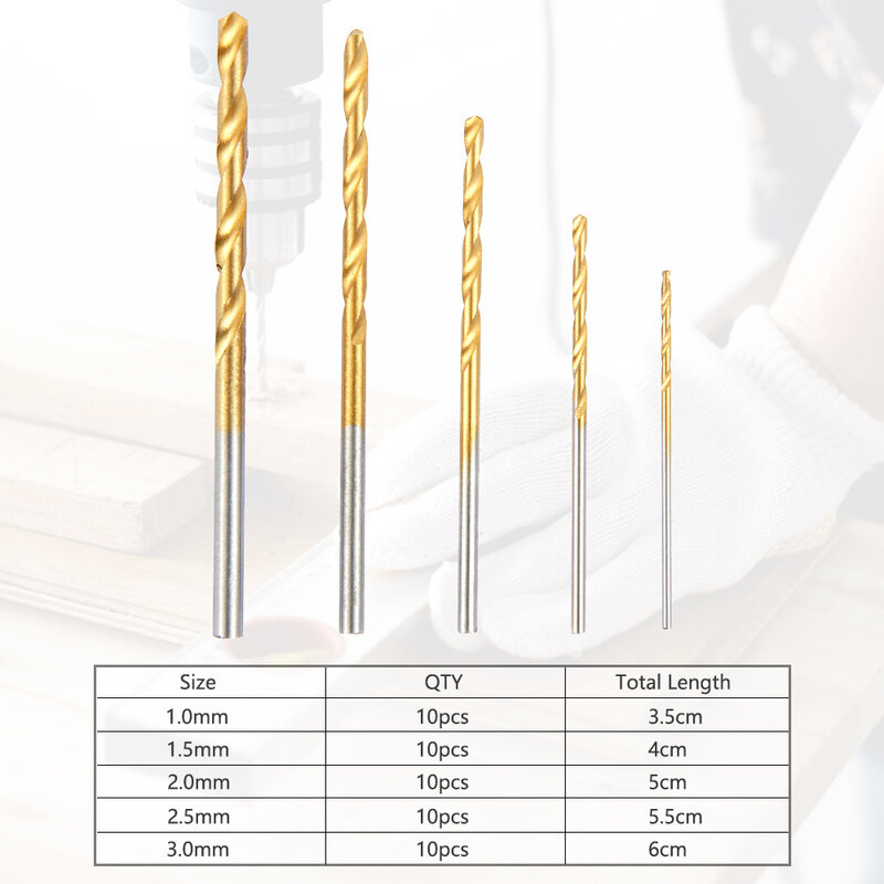 50個チタンコーティングされたドリルビットhss高速度鋼ドリルビットセットツール品質のパワーツール1/1。5/2/2。5/3ミリメートル木工ツール