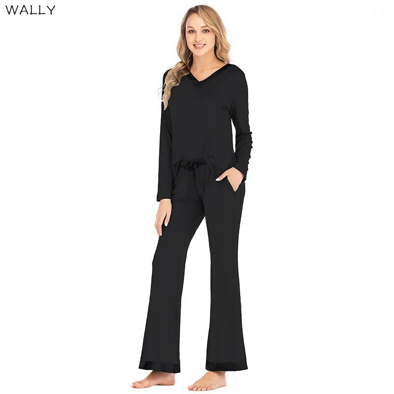 2020 Autumn and Winter New Women's Loose Home Wear Pajamas Women's Long Sleeve Two-piece Suit Pajamas for Women Sleep Tops