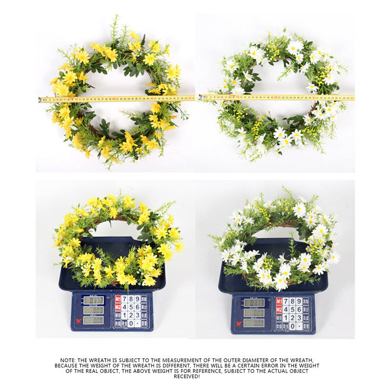 Couronne de fleurs artificielles en forme de marguerite, ronde, avec feuilles, décoration de bienvenue, porte d'entrée suspendue, couronnes festives, décor de fête à domicile, 2021