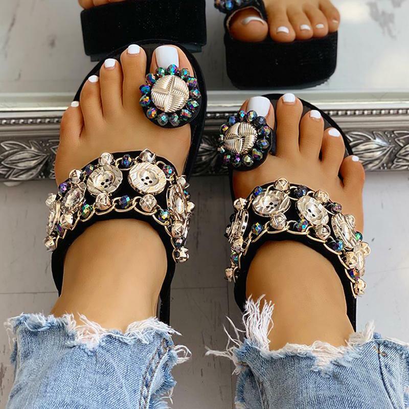 Chinelo feminino casual plataforma, sandálias de cristal para o verão, tamanhos grandes 35-42