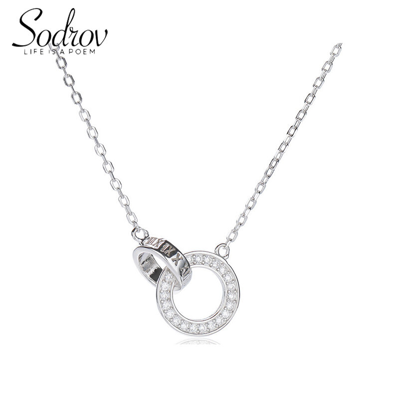 Sodrov 925 Sterling Silver Necklace Pendant For Women Creative Diamond Roman Interlocking Necklace 925 Jewelry Silver Necklace