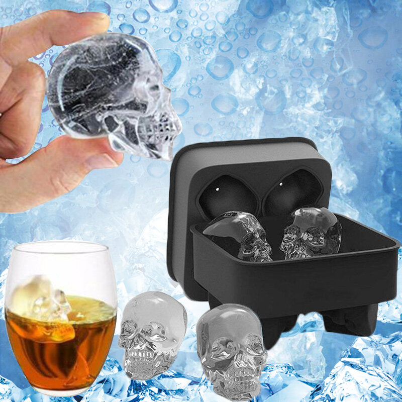 Vier Schedels Kleine Vis Mould Ice Tray Ice Maker Sky Blauw Zwart Whiskey Ice Cube Silicone Silicone Ice Ball Maker ijsbakje