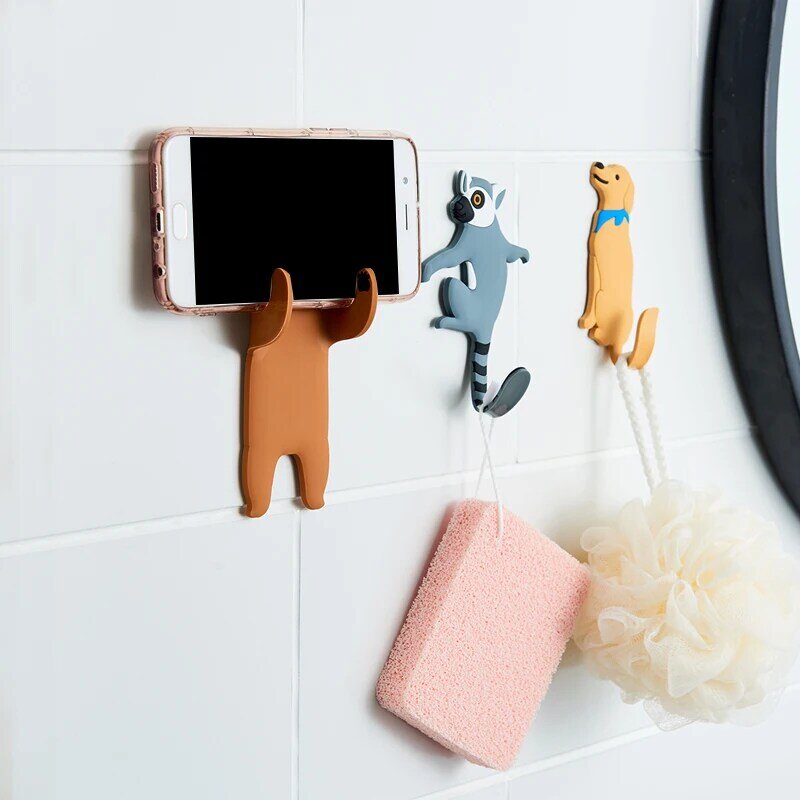 Crochet créatif pour téléphone portable, support de salle de bain, Animal, étanche, pour réfrigérateur, de cuisine, adhésif, multi-usages, lavable