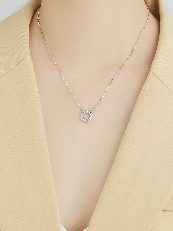 SILVERHOO S925 collares de plata esterlina redonda en forma de collar de circonia cúbica para las mujeres mejor venta bien bisutería regalos de cumpleaños