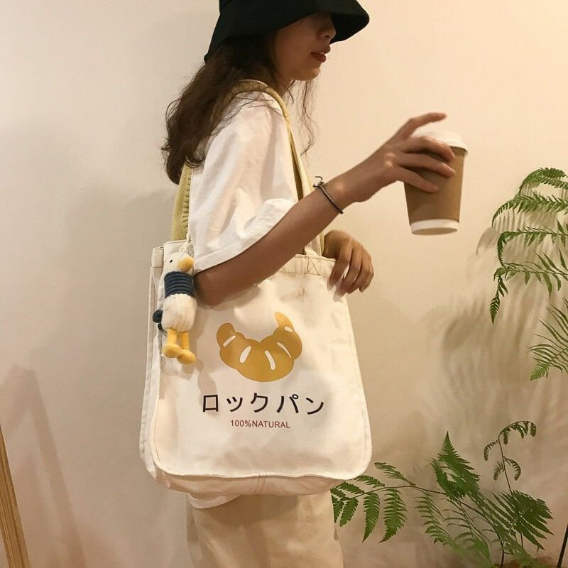 Sacs de Shopping pour femmes, sacs à bandoulière imprimés dessin animé, recyclable écologique grande capacité joli Harajuku étudiant rétro Ins réutilisable