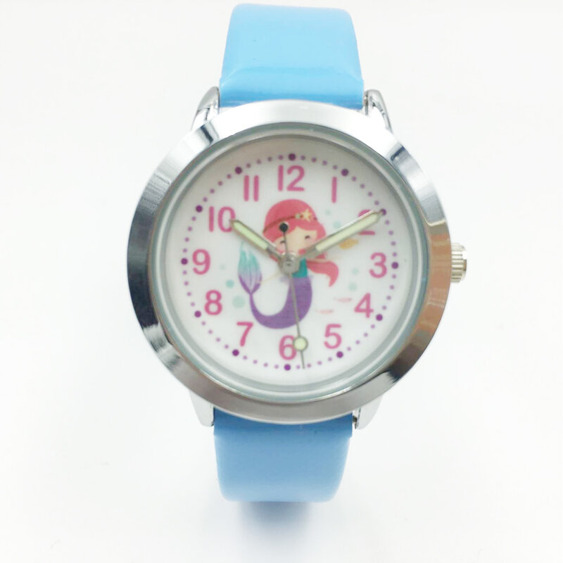 แฟชั่นการ์ตูนเด็กนาฬิกาน่ารัก Mermaid นาฬิกาควอตซ์สำหรับหญิงสุภาพสตรีของขวัญเด็กลำลองนาฬิกา...