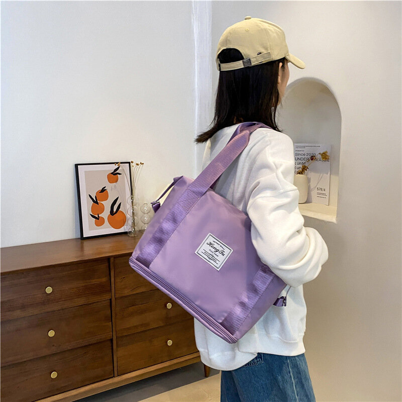 Extensible Casual Shoulder Bag Travel Bag Women Weekend Bag Pink Duffel Bag Wet Dry Separation Tote Bag Fitness Gym Yoga Bag
