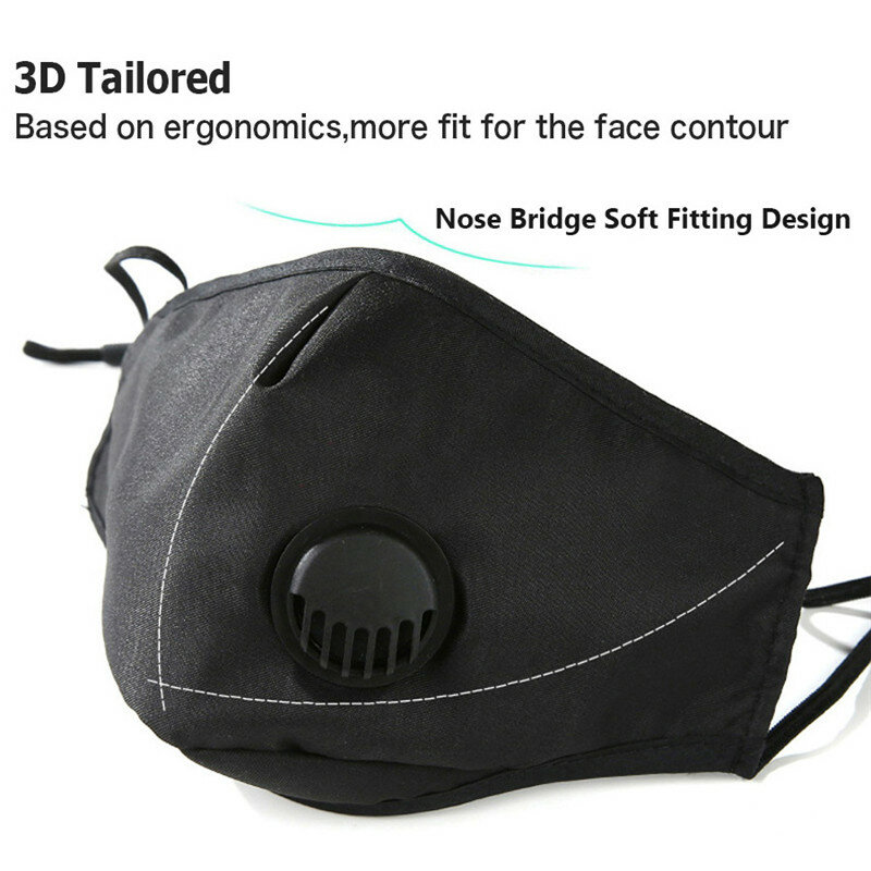 3 Pcs Herbruikbare Wasbare Volwassen 3D Gezicht Mond Masker Anti Dust Bacteriën Griep Ademende Valved Respirator Met Carbon Filter