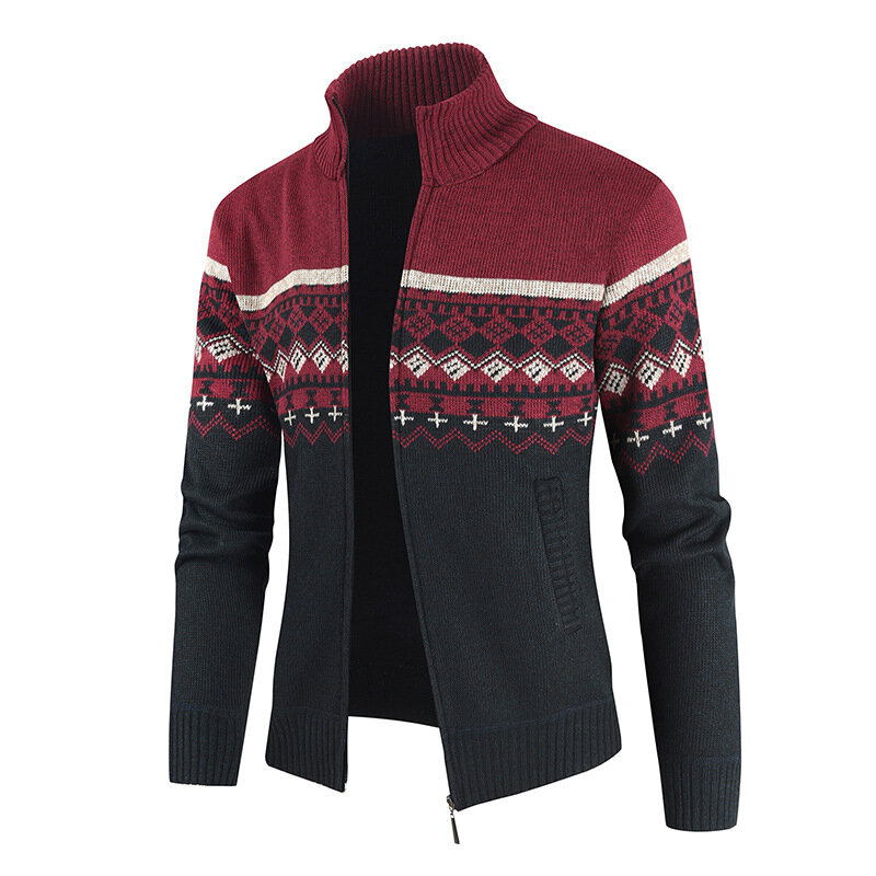 Suéter grueso de terciopelo para Hombre, Chaqueta de punto con cuello levantado, cárdigan, tendencia de moda, Otoño e Invierno