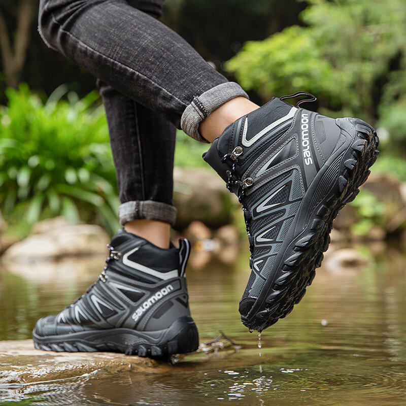 New fashion men's sports shoes, leisure high-top outdoor hiking shoes, breathable, waterproof, non-slip hiking shoes, sneakers